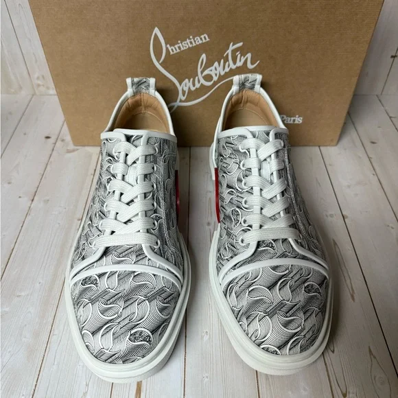 Christian Louboutin Adolon Logo Print Lace Up Sneaker White/Black sz 44 / 11 - Picture 6 of 12